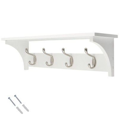 Keypak 4 Coat Rack White Wooden Storage Shelf 56CmSatin Nickel HooksWall Mounted Rail For HallwaysBedrooms & Kitchens from B&Q
