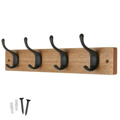 Keypak 4 Matte Black Coat Hooks On Ash Effect Wooden Board42Cm Modern Wall Mounted Coat Rack Clothes Hanger from B&Q