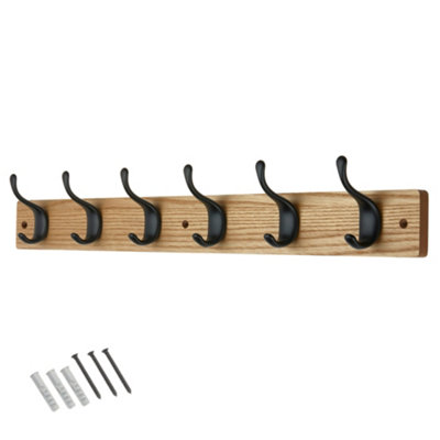 Keypak 6 Matte Black Coat Hooks On Ash Effect Wooden Board68Cm Modern Wall Mounted Coat Rack Clothes Hanger from B&Q