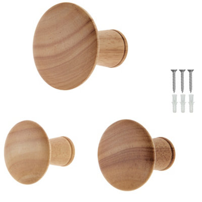 Keypak Decorative Wall Hooks Wall-Mounted Coat HooksSet Of 3 Round Wooden HangersOak Effect50mm from B&Q