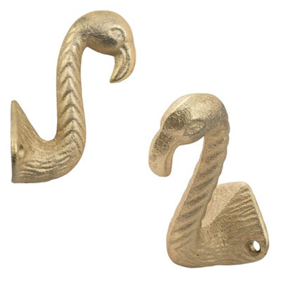 Keypak 5 Pack Flamingo Head Brushed Brass HookModern Wall Hook For CoatsRobes & Towels from B&Q