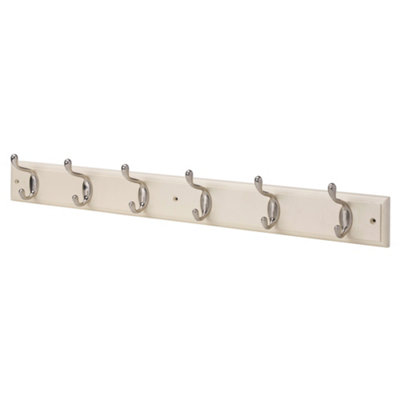 Keypak 6-Hook Wall-Mounted Coat Rack68CmCream Wooden BoardSatin Nickel Coat Hooks from B&Q