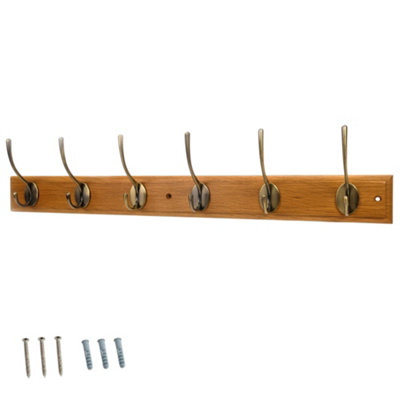 Keypak Victorian 6-Hook Wall-Mounted Coat RackOak FinishBrassScrews Included from B&Q