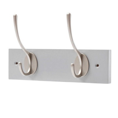 Keypak Victorian 2 Hook Wall-Mount Wooden Coat Rack22.5CmDove Bloc With Satin Nickel HooksFixings Included from B&Q