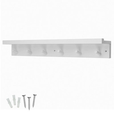 Keypak 6 Coat Hooks With Shelf68Cm Wooden Floating Shelf With LipWall Mounted Coat Rack Hallway Organiser (White) from B&Q