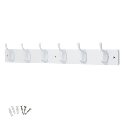 Keypak 6 White Coat Hooks On White Wooden Board68Cm Modern Wall Mounted Coat Rack Clothes Hanger from B&Q