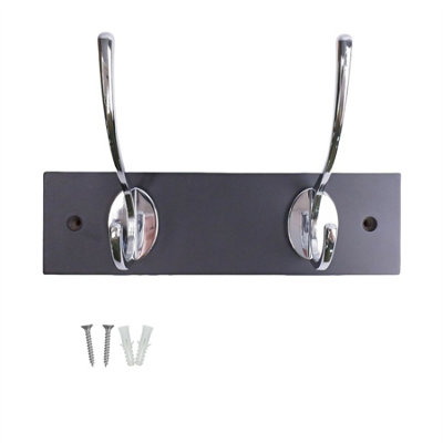 Keypak Black Wall Mounted Coat Rack With 2 Chrome Hooks22.5CmFor CoatsHatsBags from B&Q