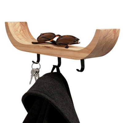 Keypak Wooden Key Holder With ShelfScandi Curved Shelf Wall Mounted Key Rack3 Black Hooks For Hallways & Entryways from B&Q