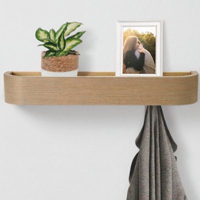 Keypak Scandi Wooden Coat Rack With ShelfWall Mounted 4 Hidden Hooks & 49Cm Floating Shelf For HallwaysBedrooms & Entryways from B&Q