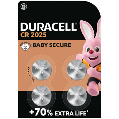 Duracell 2025 Lithium Coin Batteries 3V (4 Pack) - Up To 70% Extra Life - Baby Secure Technology - For Use In Key Fobs, Fitness