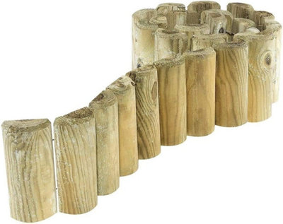 Wooden Roll Picket Log Border Fence 1.8M X 15Cm from B&Q
