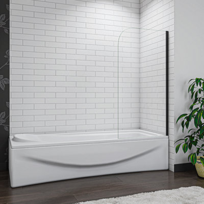 AVER-GROWTH 800X1300mm Black Frame Fix Bath Screen Shower Bath Screen Glass Panel from B&Q