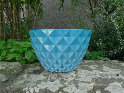  - Recycled Plastic Planter Pot10" Diamond Turquoise/green Gloss