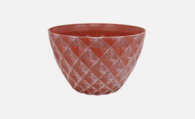  - Recycled Plastic Planter Pot13" Diamond Terracotta/white Brush