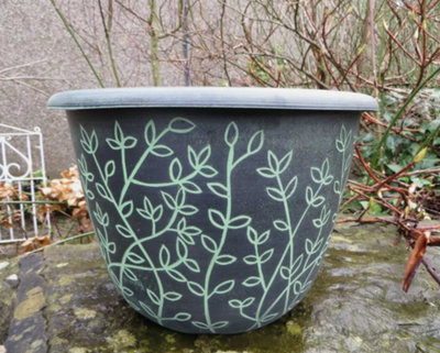  - Recycled Plastic Planter Pot10" Serenity Black/green