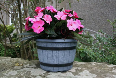 Recycled Plastic Planter Pot - 10" Barrel Planter Grey