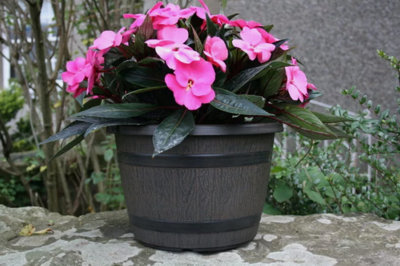 Recycled Plastic Planter Pot - 10" Barrel Planter Brown