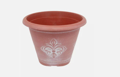 Recycled Plastic Planter Pot10" Fleur De Lys Terracotta from B&Q