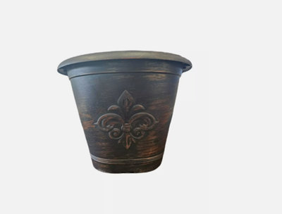  - Recycled Plastic Planter Pot10" Fleur De Lys Black Copper