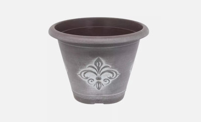  - Recycled Plastic Planter Pot10" Fleur De Lys Chocolate White