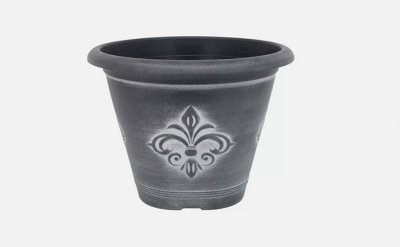  - Recycled Plastic Planter Pot10" Fleur De Lys Black Silver