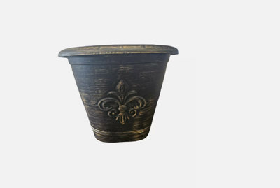 - Recycled Plastic Planter Pot10" Fleur De Lys Black Gold