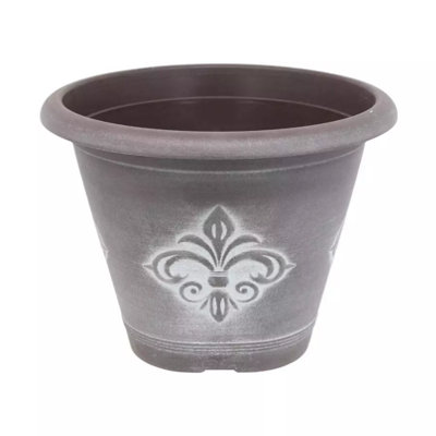 Recycled Plastic Planter Pot13" Fleur De Lys Chocolate White from B&Q
