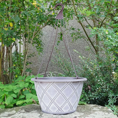  - Recycled Plastic Planter Pot14" Lattice Basket Chocolate White