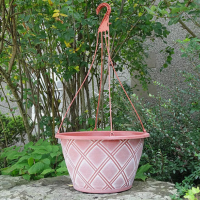  - Recycled Plastic Planter Pot14" Lattice Basket Terracotta White