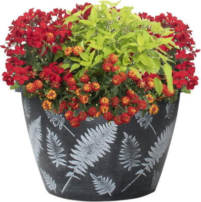  - Recycled Plastic Planter Pot11" Fern Bowl Black White