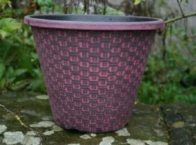  - Recycled Plastic Planter Pot11" Wicker Black Red