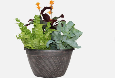  - Recycled Plastic Planter Pot12" Rattan Basket Black Chocolate