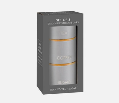 Set Of 3 Stackable Tea Coffee Sugar Ceramic Canister With Lid Jars from B&Q