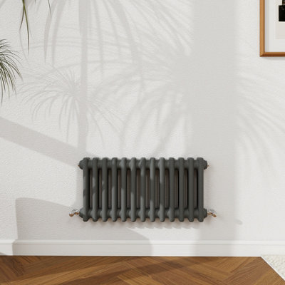 B&Q -  300X605mm Cast Iron Style Traditional Radiator 2 Column Horizontal Anthracite Central Heating Radiator