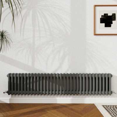 B&Q -  300X1460mm Cast Iron Style Traditional Radiator 2 Column Horizontal Anthracite Central Heating Radiator