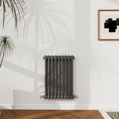 B&Q -  600X425mm Cast Iron Style Traditional Radiator 2 Column Horizontal Anthracite Central Heating Radiator