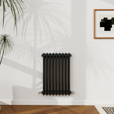 B&Q -  600X425mm Cast Iron Style Traditional Radiator 2 Column Horizontal Black Central Heating Radiator