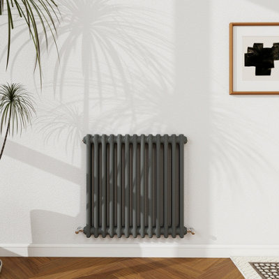 Probaty Bathrooms 600X605mm Cast Iron Style Traditional Radiator 2 Column Horizontal Anthracite Central Heating Radiator from B&Q