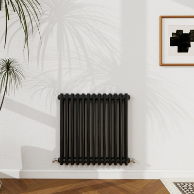 Probaty Bathrooms 600X605mm Cast Iron Style Traditional Radiator 2 Column Horizontal Black Central Heating Radiator from B&Q