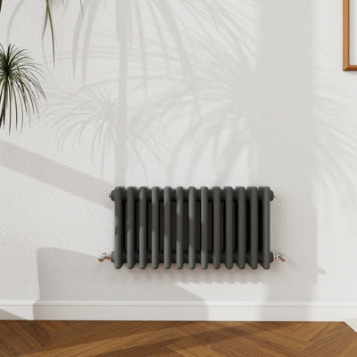 B&Q -  300X605mm Cast Iron Style Traditional Radiator 3 Column Horizontal Anthracite Central Heating Radiator