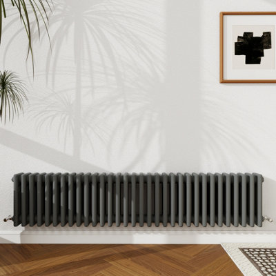 B&Q -  300X1460mm Cast Iron Style Traditional Radiator 3 Column Horizontal Anthracite Central Heating Radiator