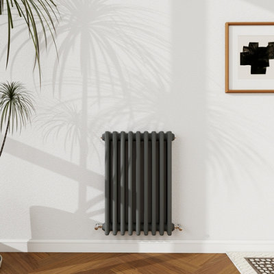 B&Q -  600X425mm Cast Iron Style Traditional Radiator 3 Column Horizontal Anthracite Central Heating Radiator