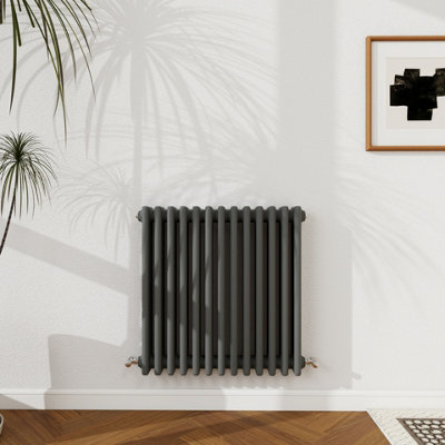 Probaty Bathrooms 600X605mm Cast Iron Style Traditional Radiator 3 Column Horizontal Anthracite Central Heating Radiator from B&Q