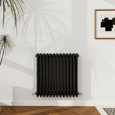 Probaty Bathrooms 600X605mm Cast Iron Style Traditional Radiator 3 Column Horizontal Black Central Heating Radiator from B&Q