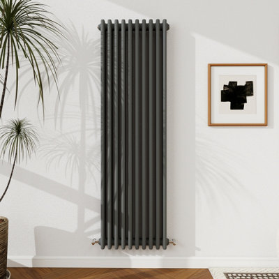 B&Q -  1500X470mm Cast Iron Style Traditional Radiator 3 Column Vertical Anthracite Central Heating Radiator