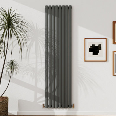 B&Q -  Radiator Vertical 1800X472mm Anthracite Single Design Oval Column Central Heating Rad