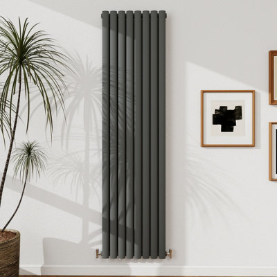 B&Q -  Radiator Vertical 1800X472mm Anthracite Double Design Oval Column Central Heating Rad