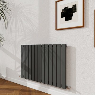 Probaty Bathrooms 600X884mm Anthracite Horizontal Design Radiator Single Panel Modern Central Heating Flat Panel Radiators from B&Q