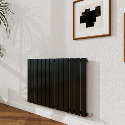 Probaty Bathrooms 600X884mm Black Horizontal Design Radiator Single Panel Modern Central Heating Flat Panel Radiators from B&Q