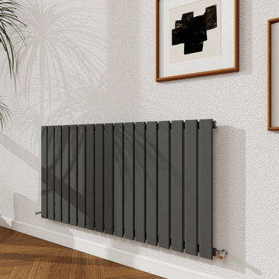 Probaty Bathrooms 600X1156mm Anthracite Horizontal Design Radiator Single Panel Modern Central Heating Flat Panel Radiators from B&Q